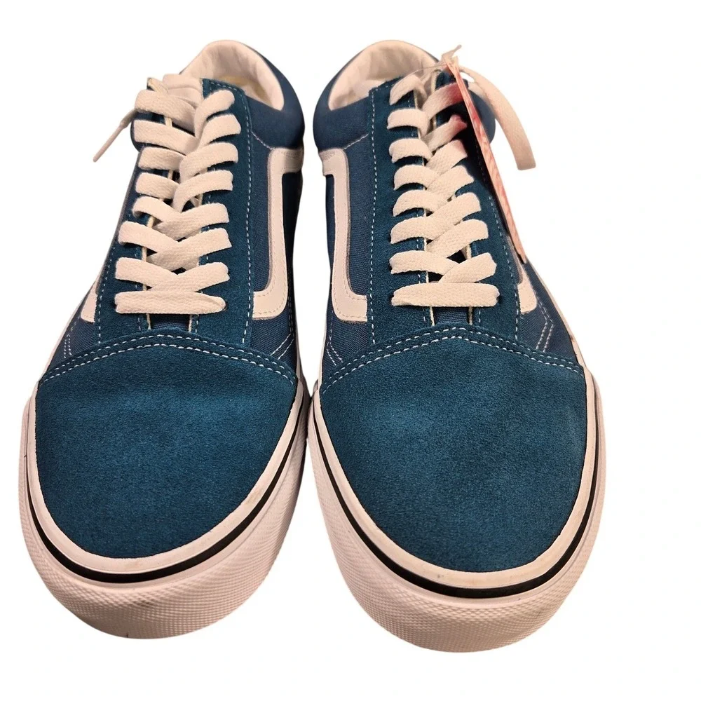 Vans Old Skool Teal White Suede Canvas‎ Skate Sneakers Mens 9 Womens 10.5